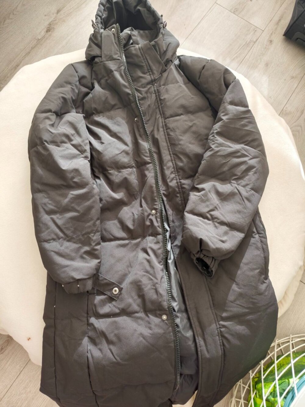 Women's Black Long Hooded Puffer Coat Winter Jacket | Size XS